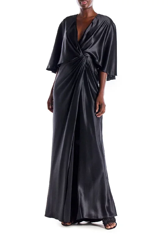 V-Neck Draped Capelet Sleeve Gown